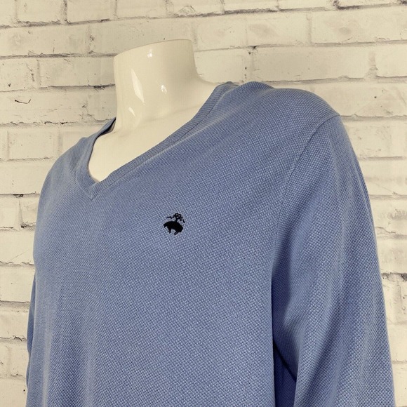 Brooks Brother Sweater Men's Large V-Neck Long Sleeve Blue Linen Blend 346 *FLAW - Picture 5 of 14
